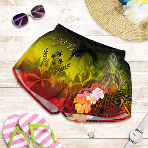 Kosrae Custom Personalised Women Shorts - Humpback Whale with Tropical Flowers (Yellow) 1