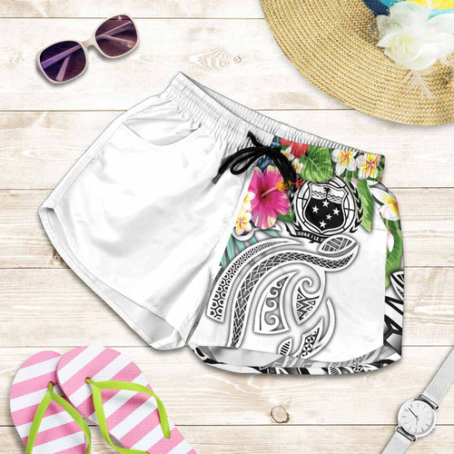 Polynesian Samoa Women Shorts - Summer Plumeria (White) 1