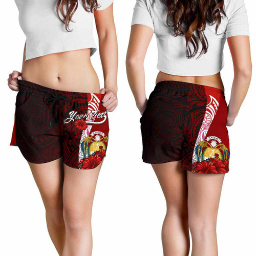 Nauru Polynesian Custom Personalised Women Shorts - Coat Of Arm With Hibiscus 1