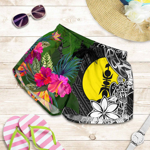 New Caledonia Women Shorts - Turtle Plumeria Banana Leaf 1