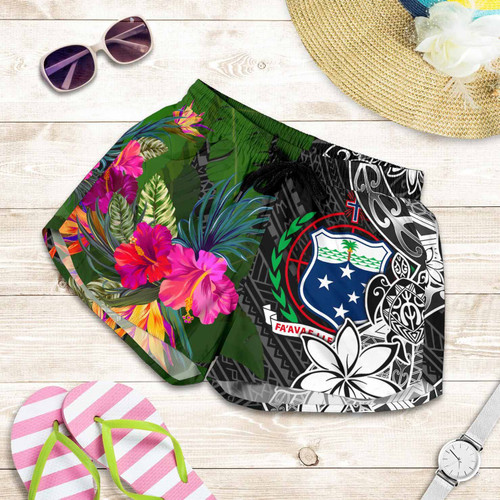 Samoa Women Shorts - Turtle Plumeria Banana Leaf 1