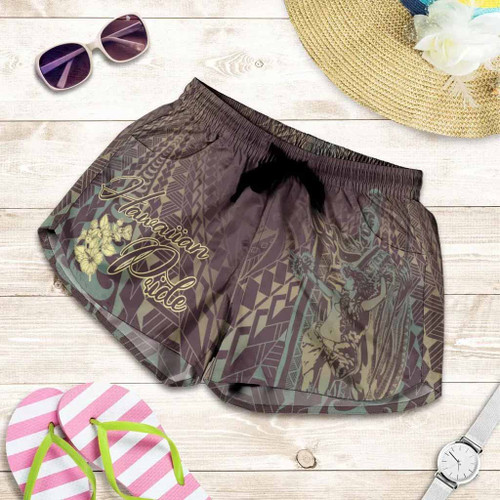 Hawaii Women Shorts - King Of Hawaii With Hawaiian Girls Brown Version 1