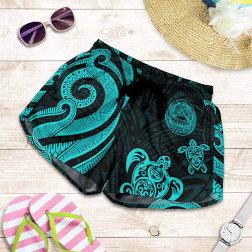 American Samoa Women Shorts - Turquoise Tentacle Turtle 1