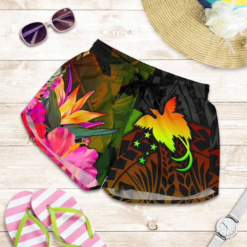 Papua New Guinea Polynesian Women Shorts - Hibiscus and Banana Leaves 1