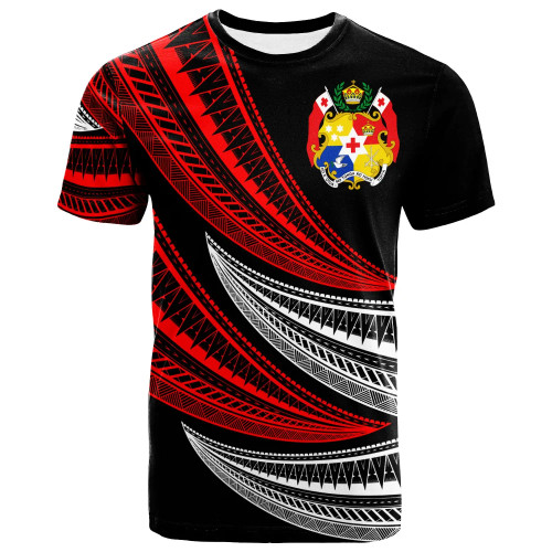 Tonga Custom Personalised T-Shirt - Wave Pattern Alternating Red Color 1