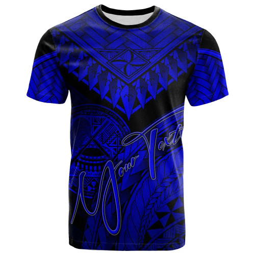 American Samoa Custom Personalised T-Shirt Royal Blue - Polynesian Necklace and Lauhala 3