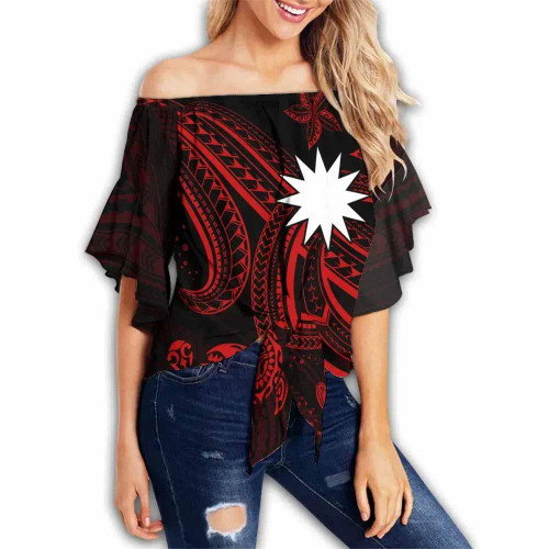 Nauru Custom Personalised Off Shoulder Wrap Waist Top - Red Turtle  1