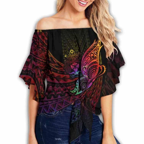 Solomon Islands Off Shoulder Wrap Waist Top - Butterfly Polynesian Style  1