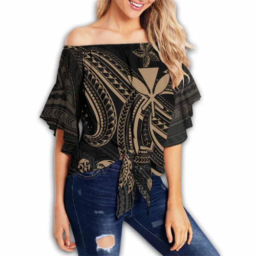 Hawaii Custom Personalised Off Shoulder Wrap Waist Top - Gold Turtle  1