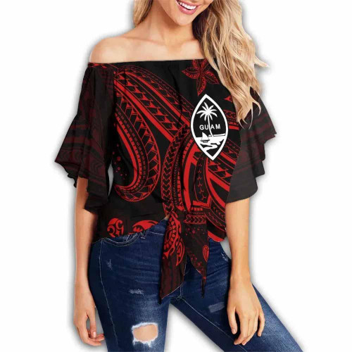 Guam Custom Personalised Off Shoulder Wrap Waist Top - Red Turtle  1