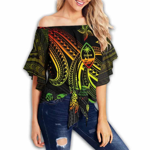 Guam Custom Personalised Off Shoulder Wrap Waist Top - Reggae Turtle Pattern  1