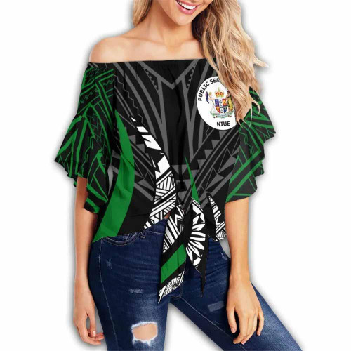 Niue Off Shoulder Wrap Waist Top - Strong Fire Pattern  1