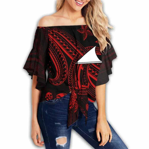 Tokelau Custom Personalised Off Shoulder Wrap Waist Top - Red Turtle  1