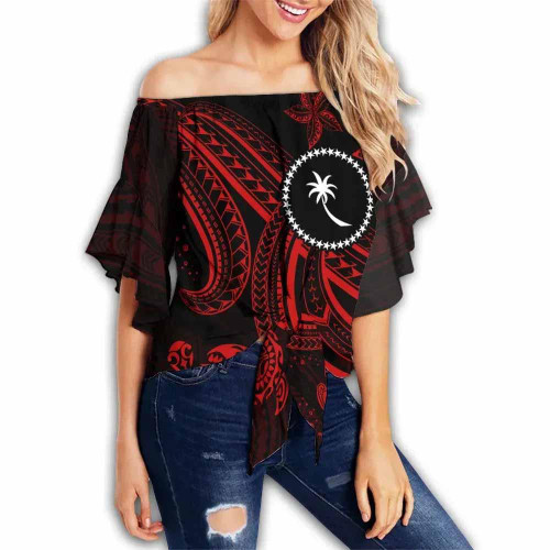 Chuuk Custom Personalised Off Shoulder Wrap Waist Top - Red Turtle  1