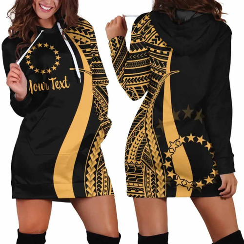 Cook Islands Custom Personalised Hoodie Dress - Gold Polynesian Tentacle Pattern 1