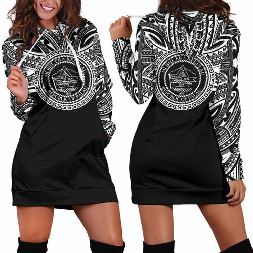 Palau Women Hoodie Dress - Palau Coat Of Arms Polynesian Black Color 1
