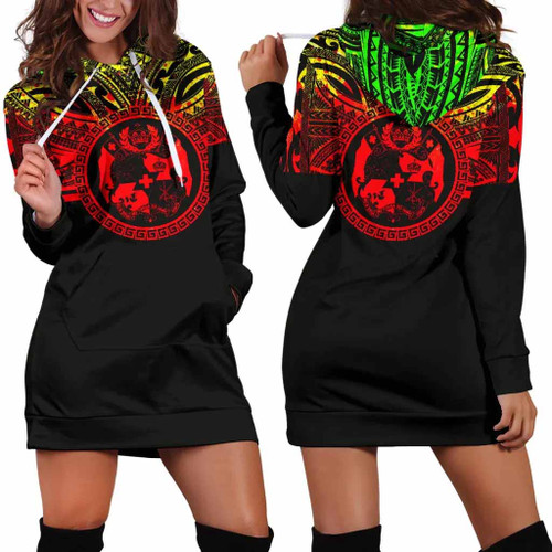 Tonga Women Hoodie Dress - Tonga Coat Of Arms Polynesian Reggae Color 1