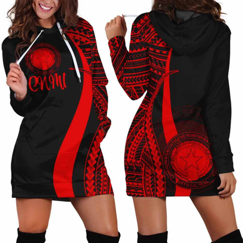 Northern Mariana Islands Women Hoodie Dress - Red Polynesian Tentacle Tribal Pattern 1