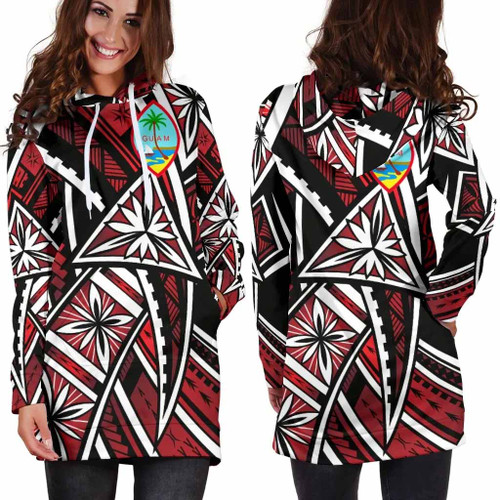 Guam Women Hoodie Dress - Tribal Flower Special Pattern Red Color 1