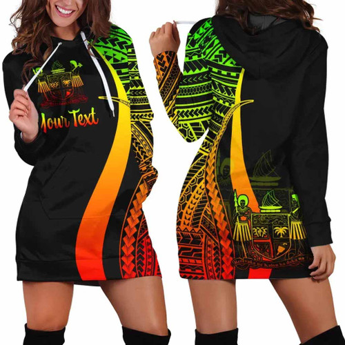 Fiji Custom Personalised Hoodie Dress - Reggae Polynesian Tentacle Pattern Crest 1