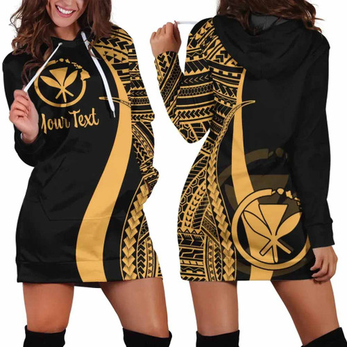 Hawaii Custom Personalised Hoodie Dress - Gold Polynesian Tentacle Pattern 1