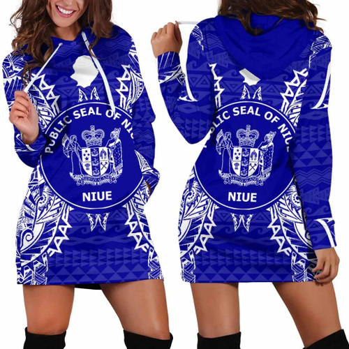 Niue Polynesian Hoodie Dress Map Blue 1