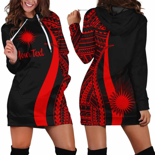 Marshall Islands Custom Personalised Hoodie Dress - Red Polynesian Tentacle Pattern 1