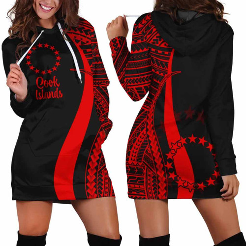 Cook Islands Women Hoodie Dress - Red Polynesian Tentacle Tribal Pattern 1
