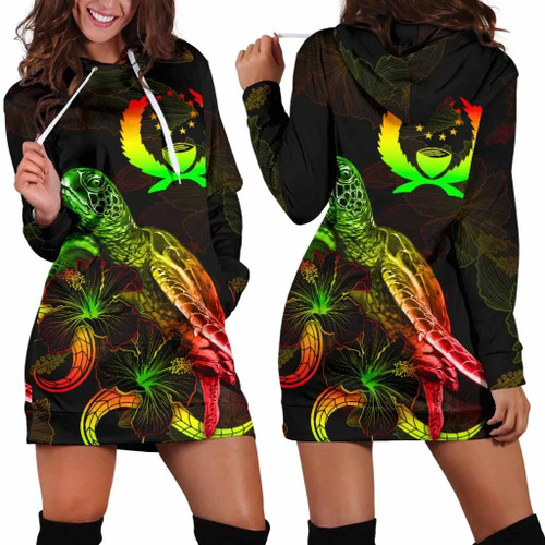 Pohnpei Polynesian Hoodie Dress - Turtle With Blooming Hibiscus Reggae 1