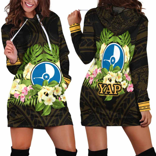 Yap State Hoodie Dress - Polynesian Gold Patterns Collection 1