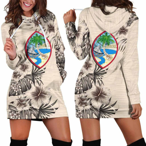 Guam Hoodie Dress - Guam Coat Of Arms & Beige Hibiscus 1