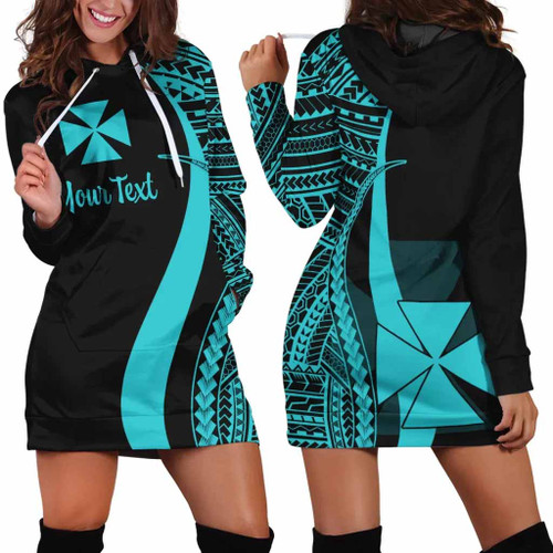 Wallis and Futuna Custom Personalised Hoodie Dress - Turquoise Polynesian Tentacle Pattern 1