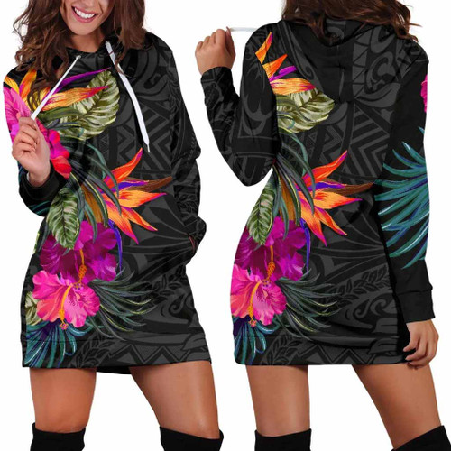 Polynesian Women Hoodie Dress - Hibiscus Pattern 1