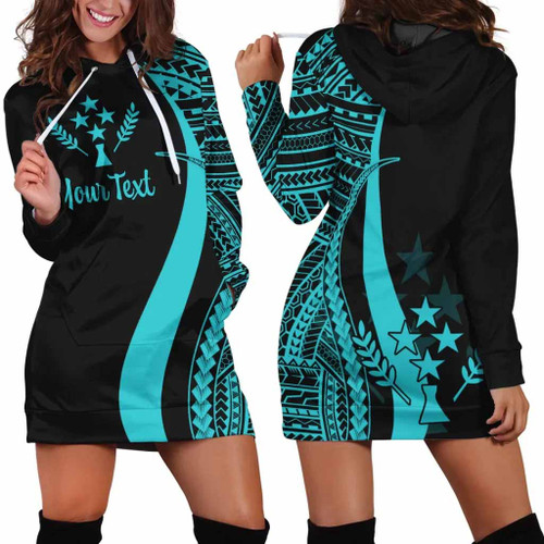 Kosrae Custom Personalised Hoodie Dress - Turquoise Polynesian Tentacle Pattern 1