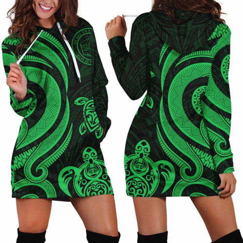 Palau Women Hoodie Dress - Green Tentacle Turtle 1
