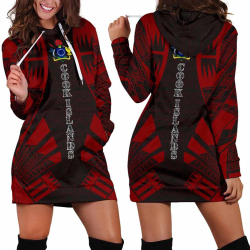 Cook Islands Hoodie Dress - Polynesian Tattoo Red 1
