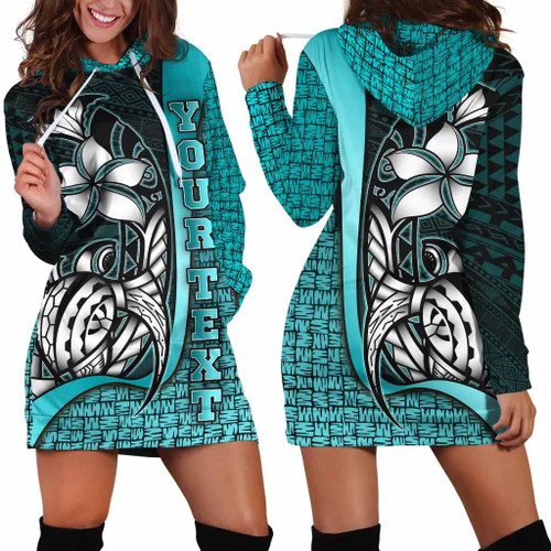 Polynesian Hawaii Custom Personalised Hoodie Dress Turquoise - Turtle with Hook 1