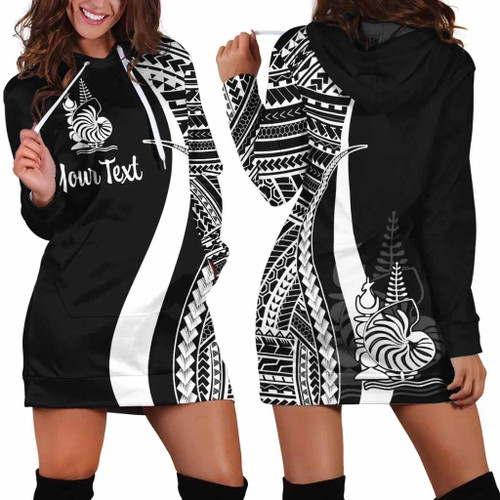 New Caledonia Custom Personalised Hoodie Dress - White Polynesian Tentacle Pattern 1
