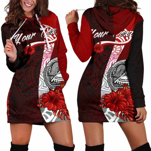 American Samoa Polynesian Custom Personalised Hoodie Dress - Coat Of Arm With Hibiscus 1
