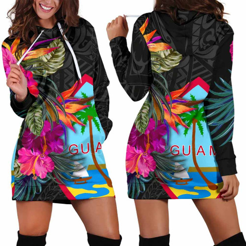 Guam Women Hoodie Dress - Hibiscus Polynesian Pattern 1