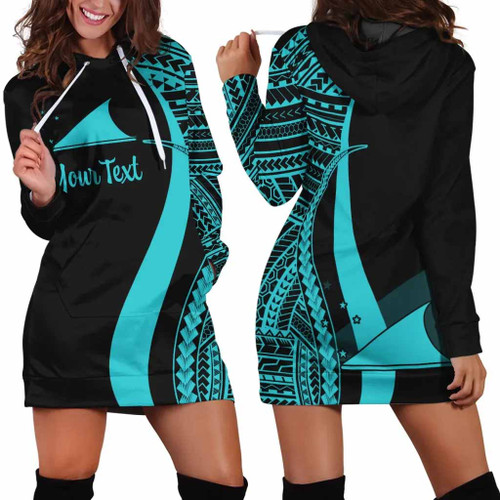 Tokelau Custom Personalised Hoodie Dress - Turquoise Polynesian Tentacle Pattern 1