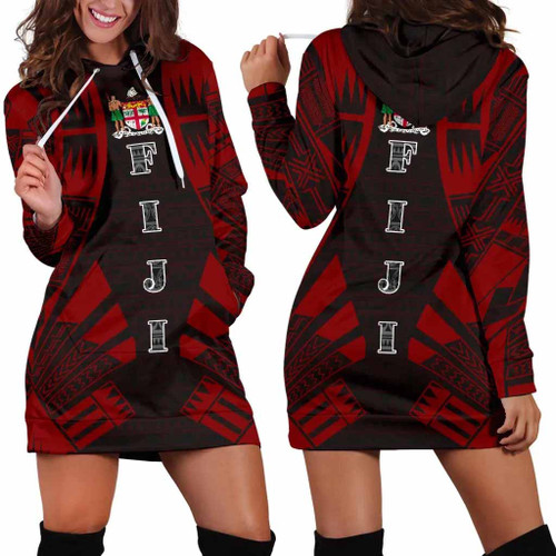 Fiji Hoodie Dress - Polynesian Tattoo Red 1