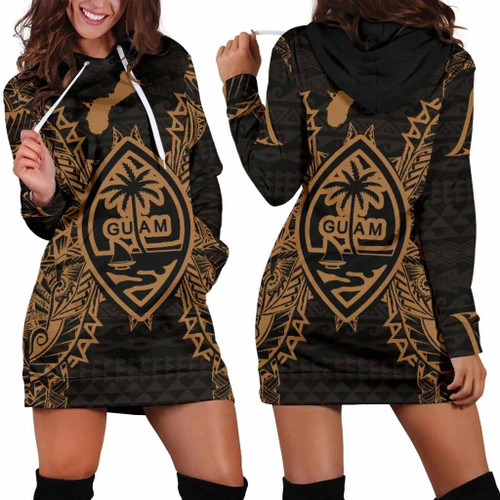 Guam Polynesian Hoodie Dress Map Gold 1