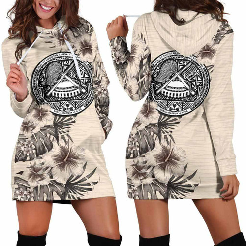 American Samoa Hoodie Dress - American Samoa Seal & Beige Hibiscus 1