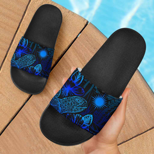 Marshall Islands  Slide Sandals - Turtle Hibiscus Pattern Blue 1