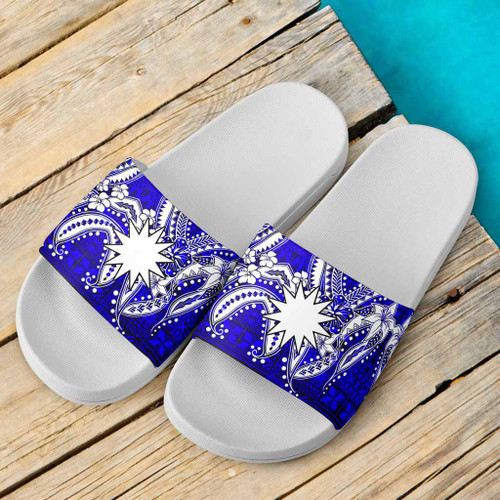 Nauru Polynesian Slide Sandals - Tribal Jungle Pattern Blue 1