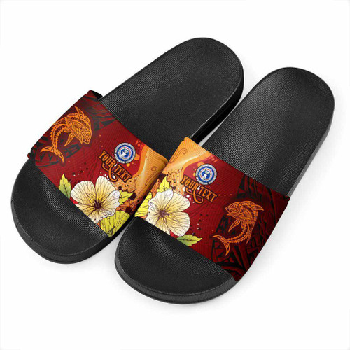 Northern Mariana Islands Custom Personalised Slide Sandals - Tribal Tuna Fish 1