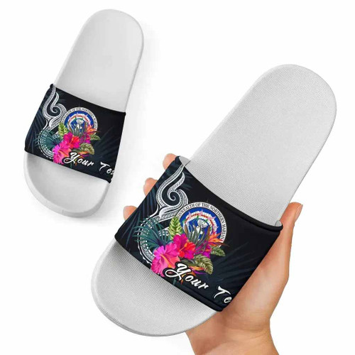 Northern Mariana Islands Polynesian Custom Personalised Slide Sandals - Tropical Flower 1
