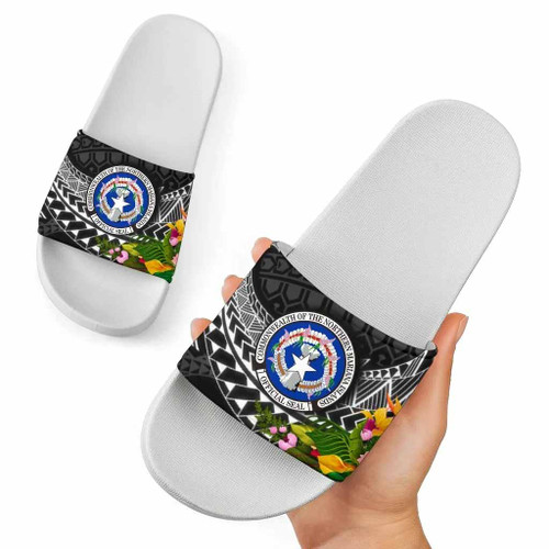 Northern Mariana Islands Slide Sandals - Seal Spiral Polynesian Patterns 1