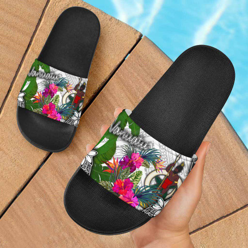 Vanuatu Slide Sandals - Turtle Plumeria Banana Leaf 1